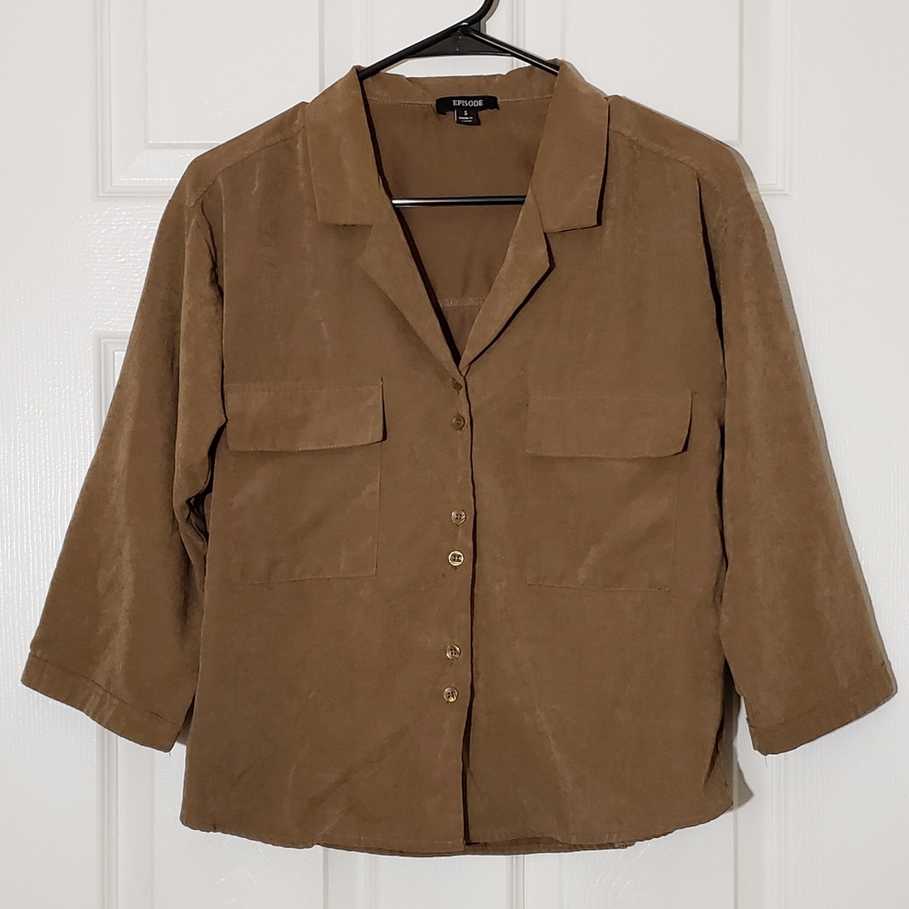 Faux suede button-down